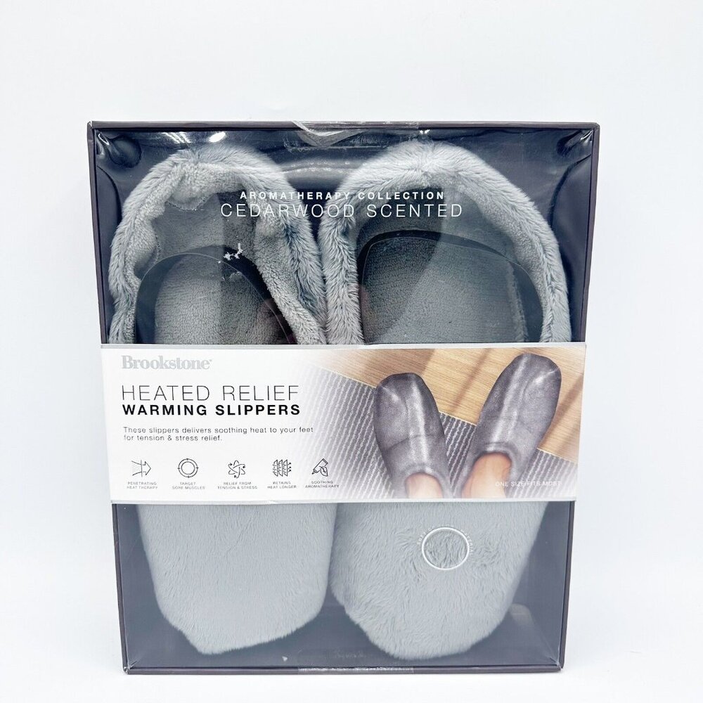 Brookstone Heated Relief Warming Slipper Cedarwood Scented Aromatherapy NIB OSFM